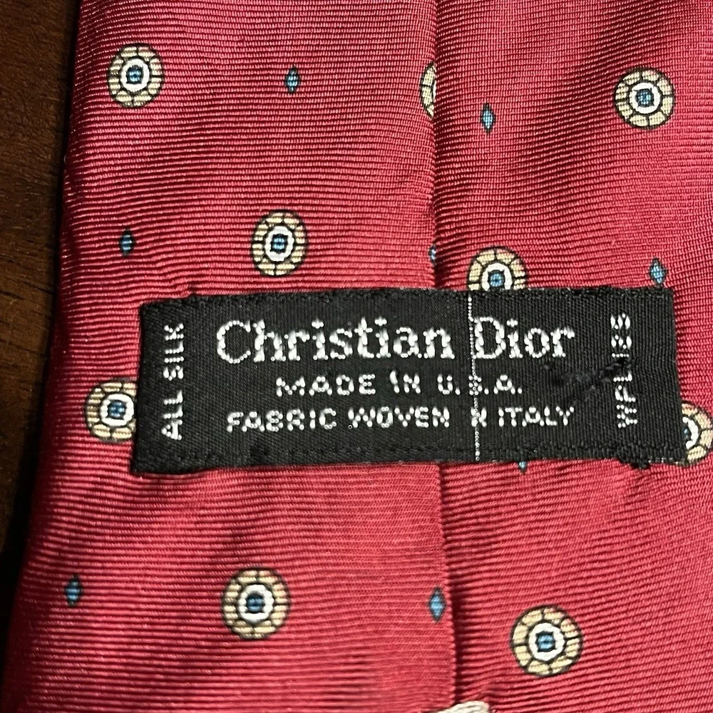 Christian Dior Silk Tie Red Medallion Geometric‎ Woven in Italy WPL 1125